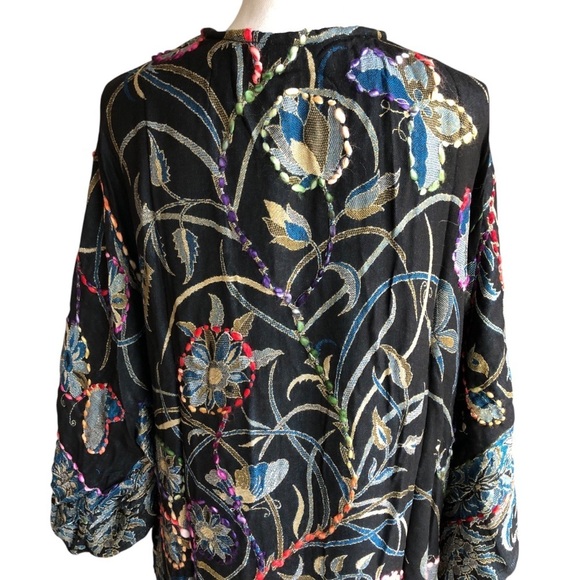 Raj Kimono Black Floral Butterfly Embroidered Bohemian One Size - Picture 7 of 11